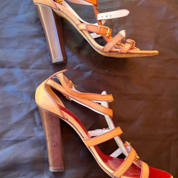 Giuseppe Zanotti Red and Tan Strappy Heels